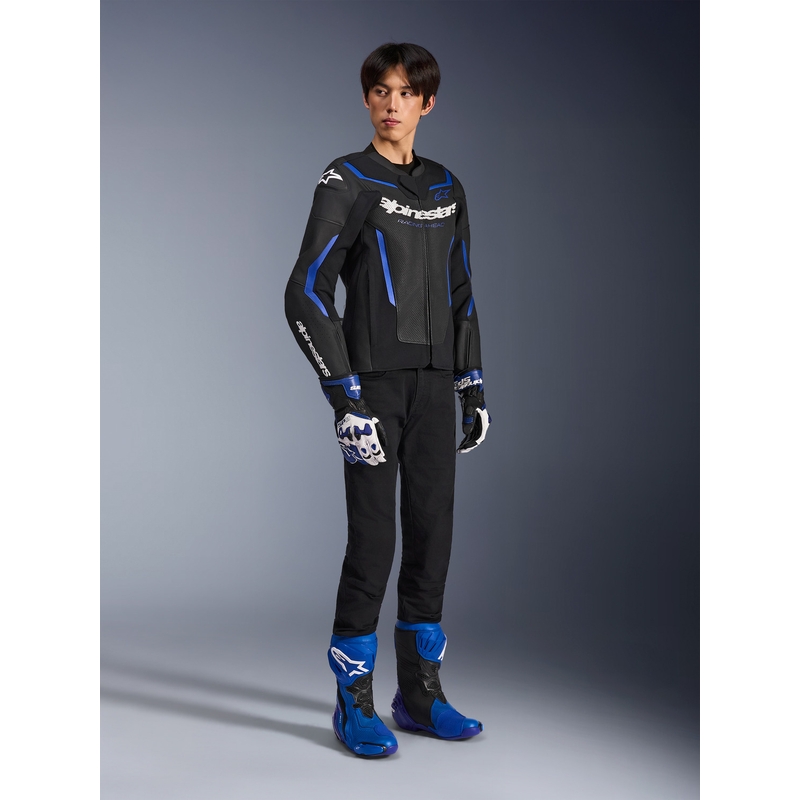 Alpinestars GP Force V2 Airflow læder motorcykeljakke sort-metallisk blå