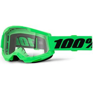 Motocrossbriller 100% STRATA 2 NEW fluo grøn med klar plexiglas