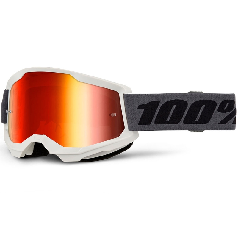 Motocrossbriller 100% STRATA 2 NYE grå med rød plexiglas