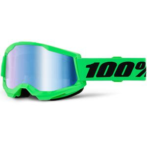 Motocrossbriller 100% STRATA 2 NYE fluo grøn med blå plexiglas