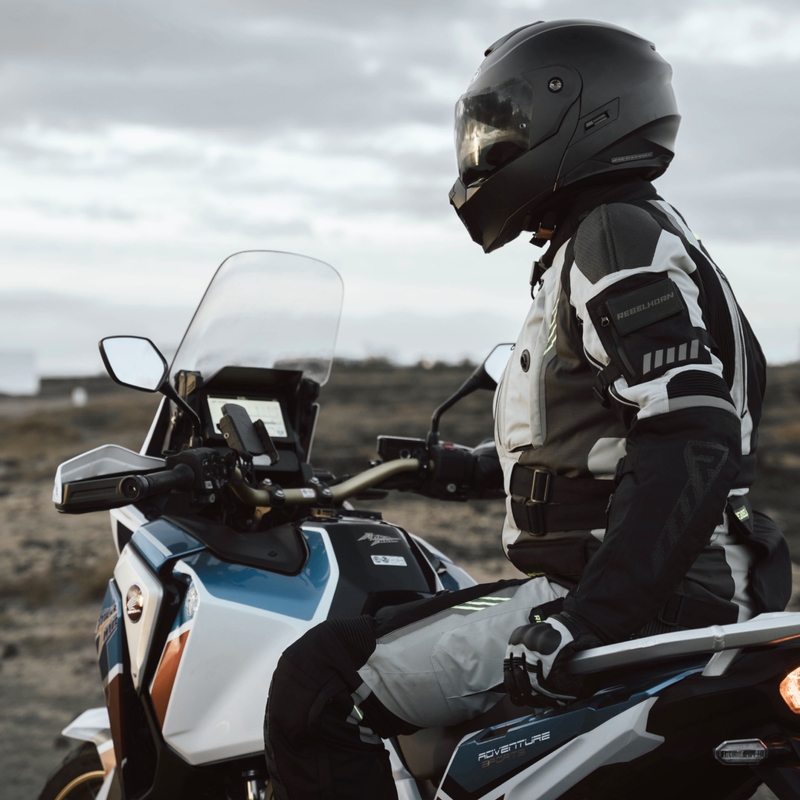 Motorcykeljakke Rebelhorn Patrol grå-sort-fluogul