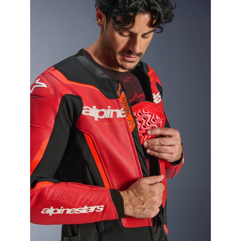 Alpinestars GP Force V2 Airflow læder motorcykeljakke fluo rød-sort-hvid