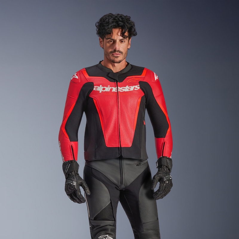 Alpinestars GP Force V2 Airflow læder motorcykeljakke fluo rød-sort-hvid