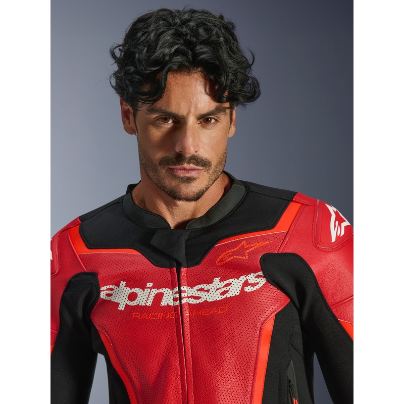 Alpinestars GP Force V2 Airflow læder motorcykeljakke fluo rød-sort-hvid