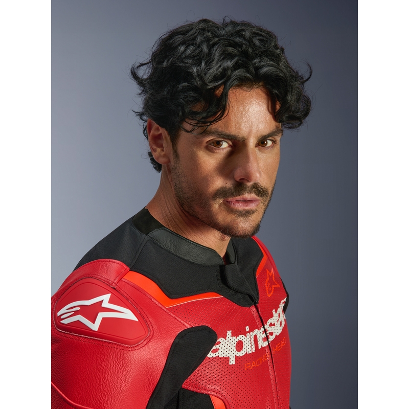 Alpinestars GP Force V2 Airflow læder motorcykeljakke fluo rød-sort-hvid