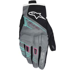 Dame motorcykelhandsker Alpinestars STELLA MOBLAST WATERPROOF grå-sort-fluo pink-turkis-hvid