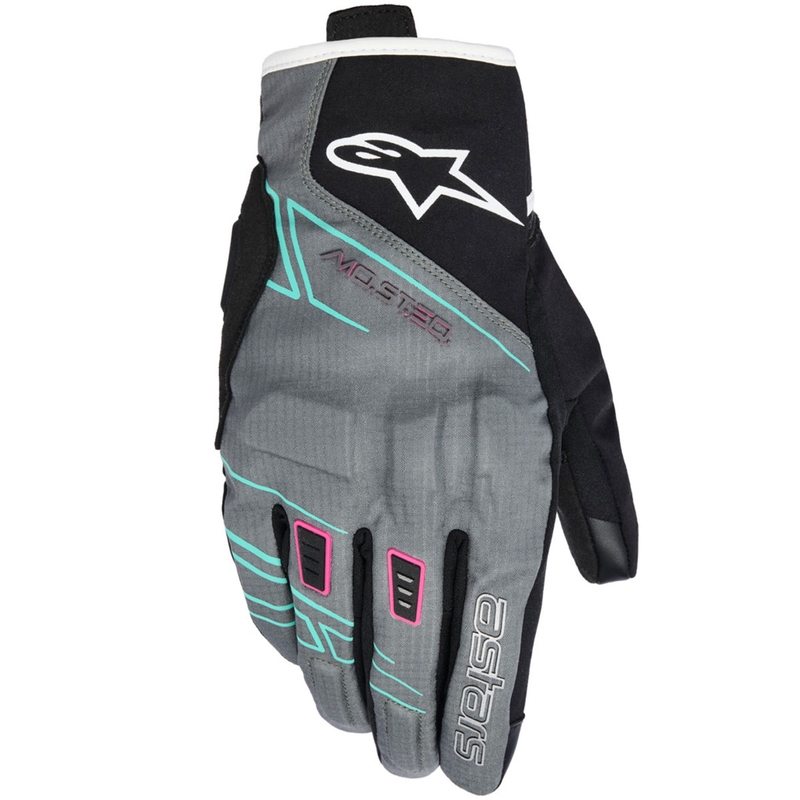 Dame motorcykelhandsker Alpinestars STELLA MOBLAST WATERPROOF grå-sort-fluo pink-turkis-hvid
