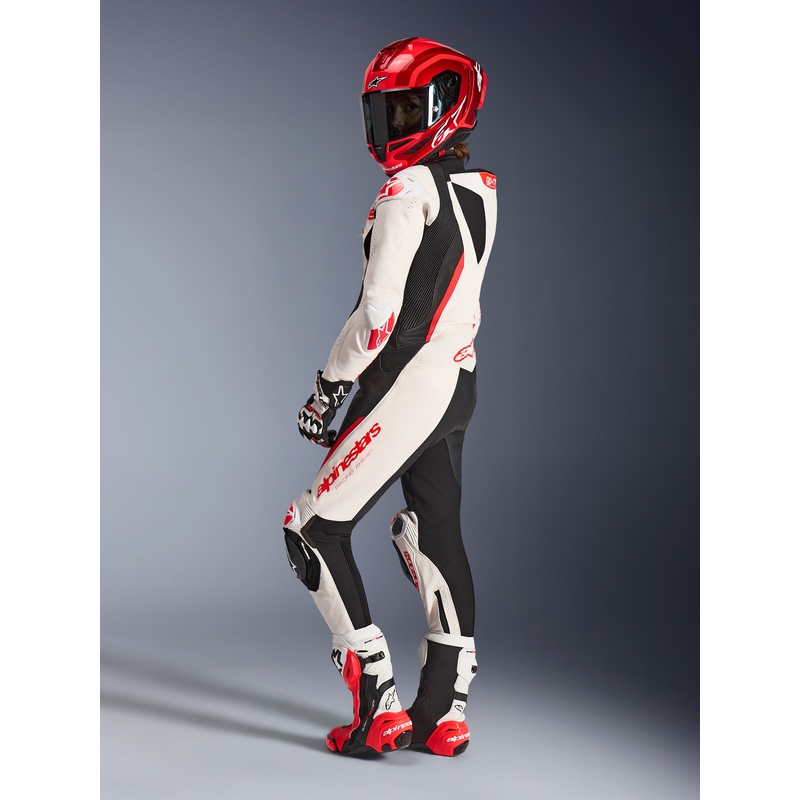 Dame heldragt i læder til motorcykel Alpinestars Stella GP-R7 hvid-fluo rød-sort