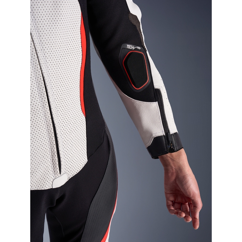 Dame heldragt i læder til motorcykel Alpinestars Stella GP-R7 hvid-fluo rød-sort