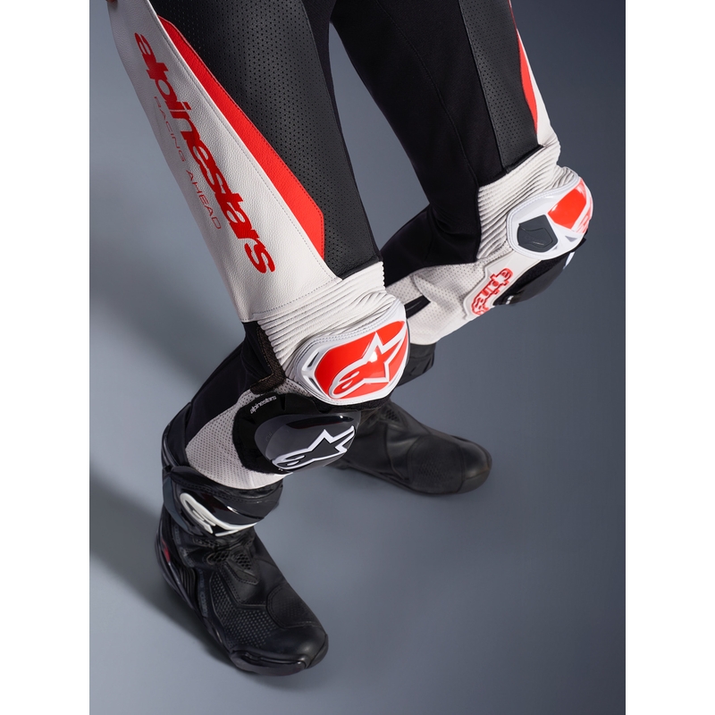Dame heldragt i læder til motorcykel Alpinestars Stella GP-R7 hvid-fluo rød-sort