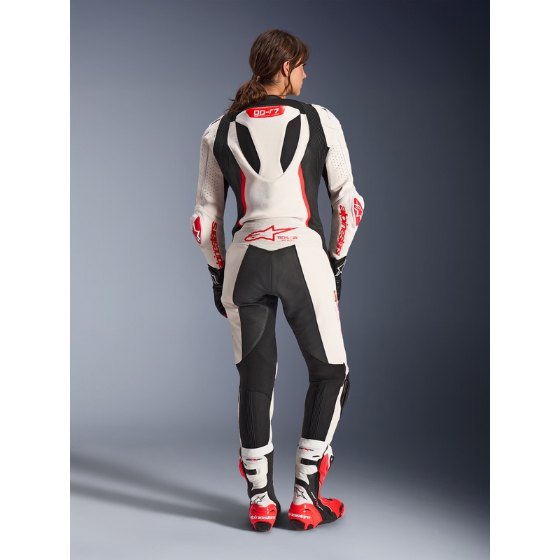 Dame heldragt i læder til motorcykel Alpinestars Stella GP-R7 hvid-fluo rød-sort