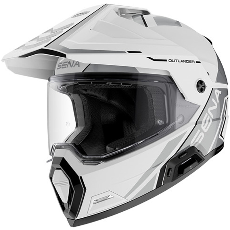 Enduro motorcykelhjelm med headset SENA Outlander blank hvid