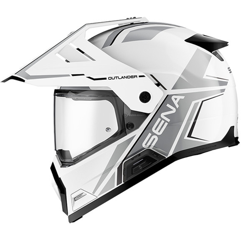 Enduro motorcykelhjelm med headset SENA Outlander blank hvid