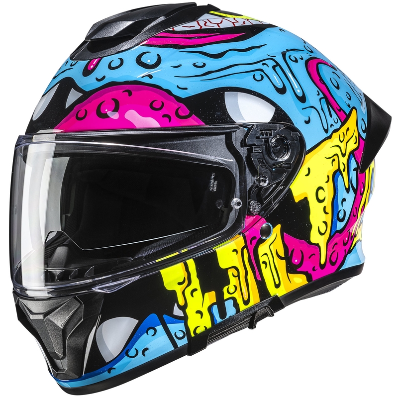 Fullface motorcykelhjelm HJC C71 Squeeze MC28 blå-gul-pink