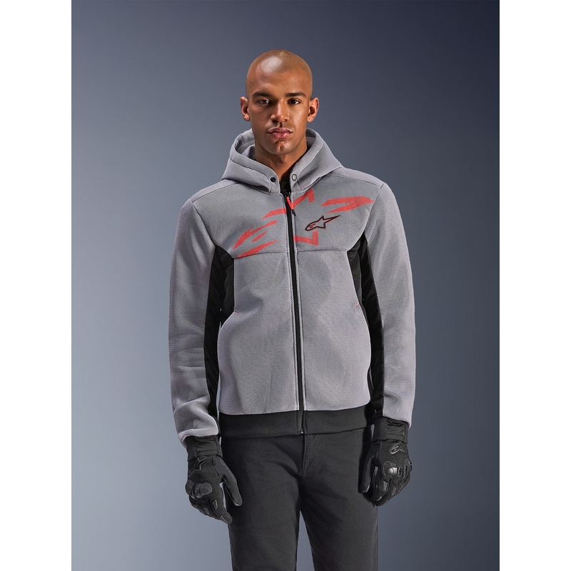Alpinestars Chrome Superairflow motorcykelsweatshirt sort-lysegrå-fluo rød
