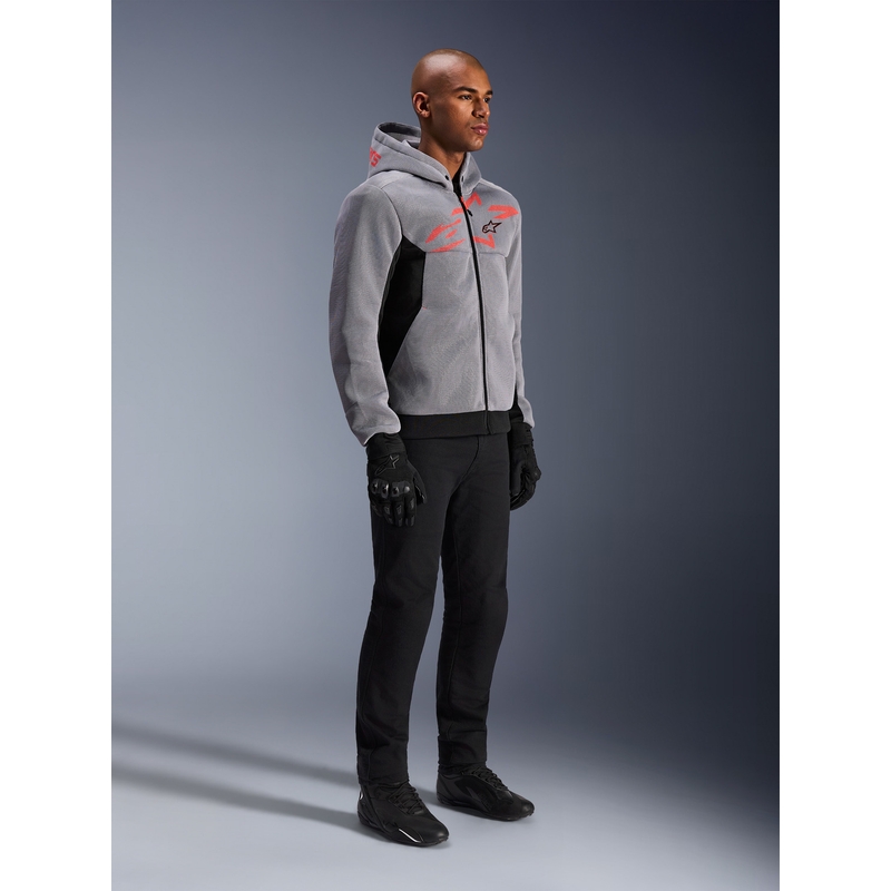 Alpinestars Chrome Superairflow motorcykelsweatshirt sort-lysegrå-fluo rød