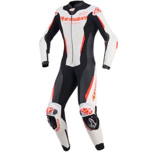 Dame heldragt i læder til motorcykel Alpinestars Stella GP-R7 hvid-fluo rød-sort