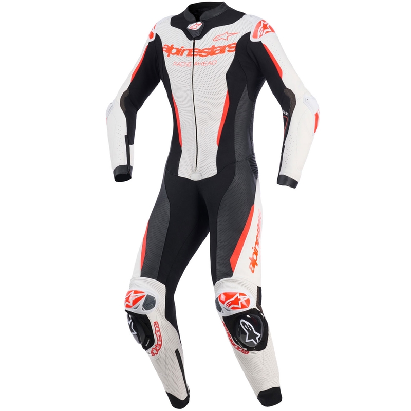 Dame heldragt i læder til motorcykel Alpinestars Stella GP-R7 hvid-fluo rød-sort