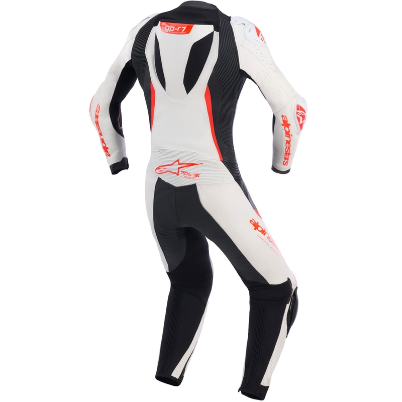 Dame heldragt i læder til motorcykel Alpinestars Stella GP-R7 hvid-fluo rød-sort