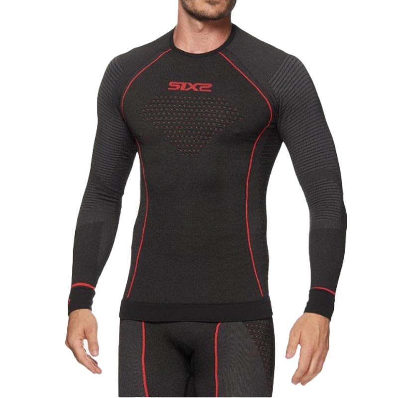 Funktionel langærmet T-shirt SIXS TS2W CU sort-rød