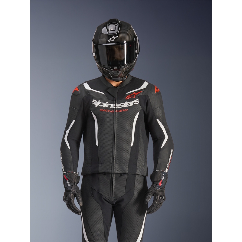 Alpinestars GP Force V2 todelt læderdragt, sort-hvid-fluo rød