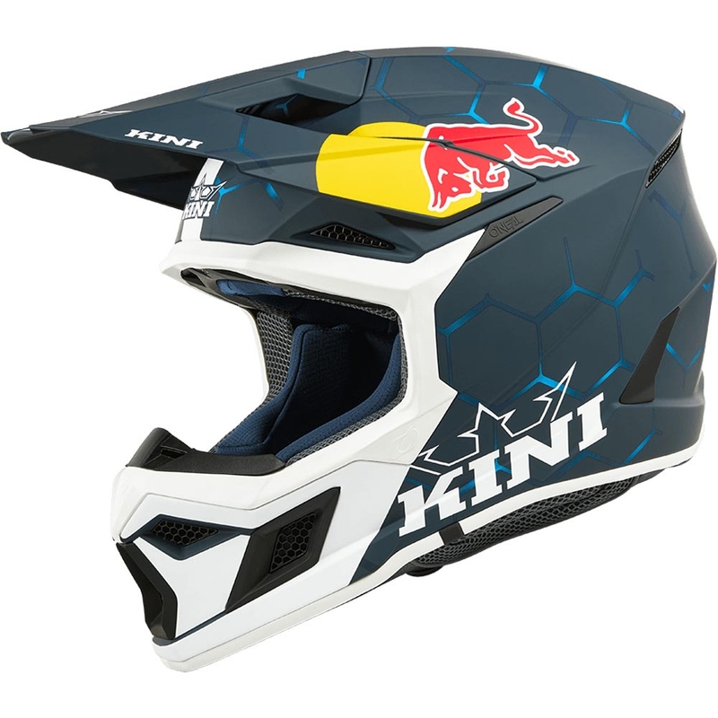 Børne motocrosshjelm KINI Red Bull MX3 1.0 blå-hvid