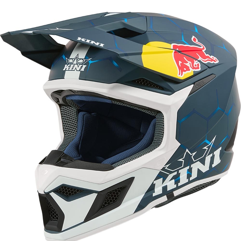 Børne motocrosshjelm KINI Red Bull MX3 1.0 blå-hvid