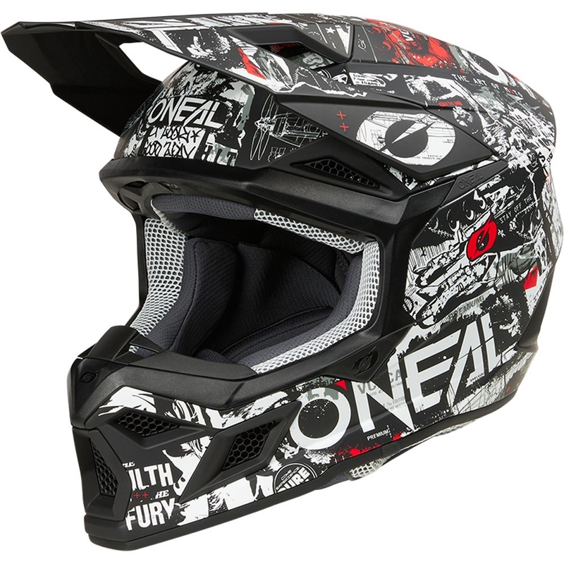 Motocross hjelm O'Neal 3SRS Attack mat sort-hvid