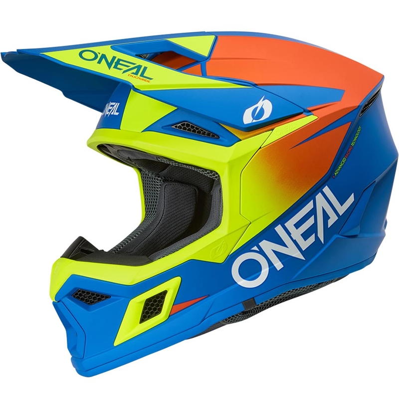Motocross hjelm O´Neal 3SRS Solid mat blå-fluo gul