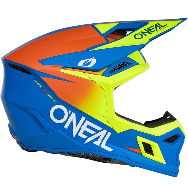Motocross hjelm O´Neal 3SRS Solid mat blå-fluo gul