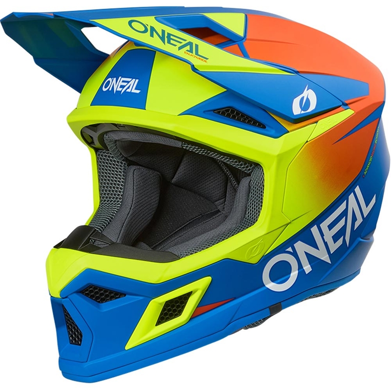 Motocross hjelm O´Neal 3SRS Solid mat blå-fluo gul