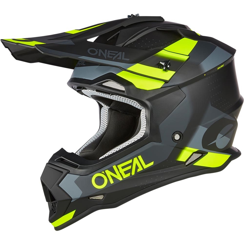 Motocross hjelm O´Neal 2SRS Spyde mat sort-grå-fluo gul