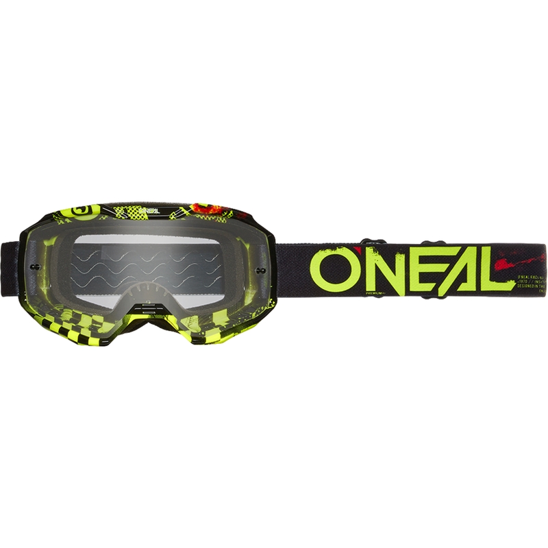 Motocross-briller O´Neal B-10 Attack sort-gul (klar plexiglas)
