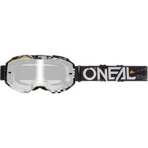 Motocrossbriller O´Neal B-10 Attack sort-hvid (spejl sølv plexiglas)