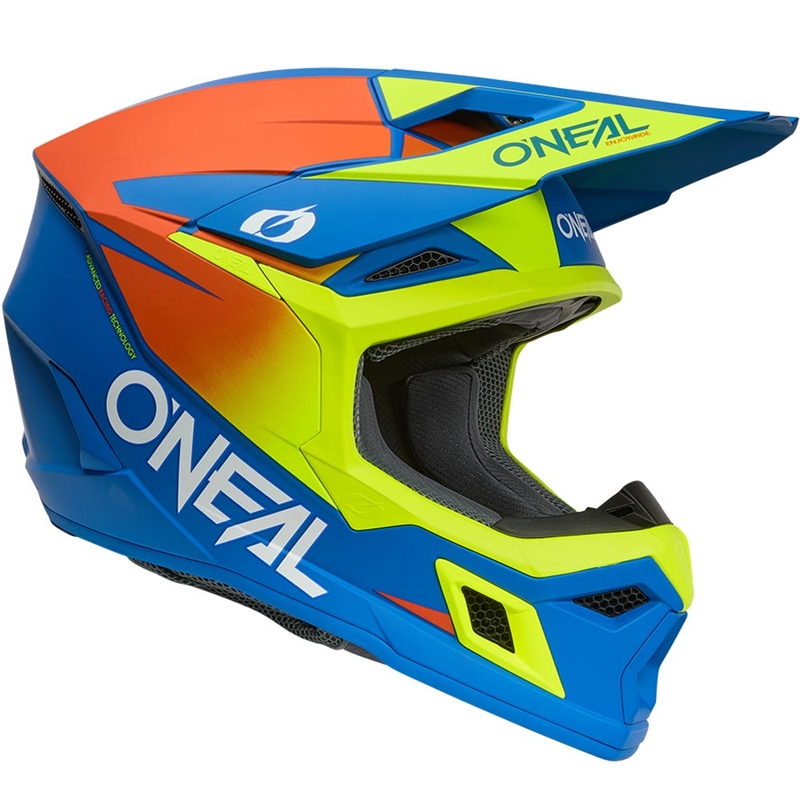 Børne motocrosshjelm O'Neal 3SRS Solid mat blå-fluo gul