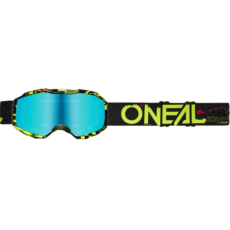 Børne motocrossbriller O'Neal B-10 Attack sort-fluo gul med iridiumblå plexiglas
