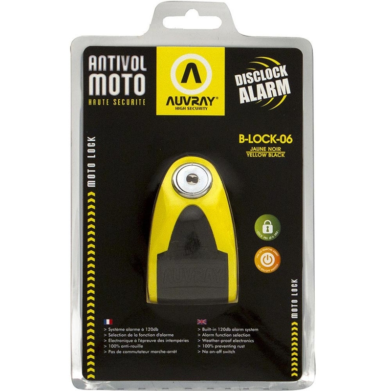 Auvray B-Lock 06 bremseskivelås med 120 dB alarm, gul