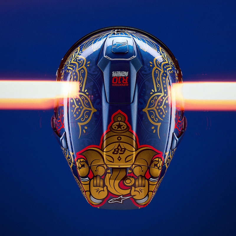 Integralhjelm Alpinestars Supertech R10 Marthainator limited edition JORGE MARTIN blå perle guld rød