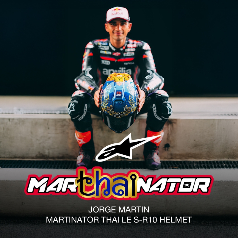 Integralhjelm Alpinestars Supertech R10 Marthainator limited edition JORGE MARTIN blå perle guld rød