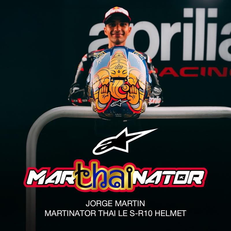 Integralhjelm Alpinestars Supertech R10 Marthainator limited edition JORGE MARTIN blå perle guld rød
