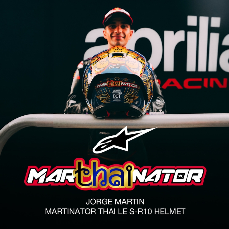 Integralhjelm Alpinestars Supertech R10 Marthainator limited edition JORGE MARTIN blå perle guld rød