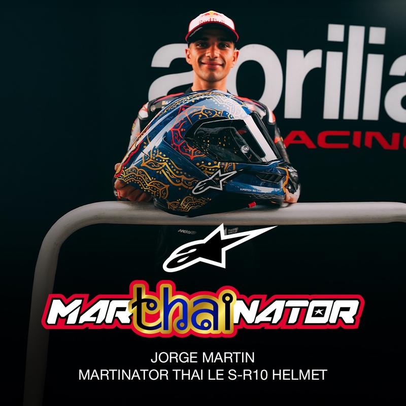 Integralhjelm Alpinestars Supertech R10 Marthainator limited edition JORGE MARTIN blå perle guld rød
