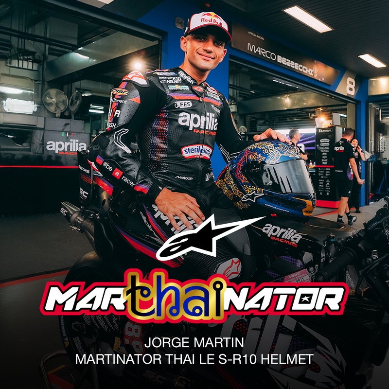Integralhjelm Alpinestars Supertech R10 Marthainator limited edition JORGE MARTIN blå perle guld rød