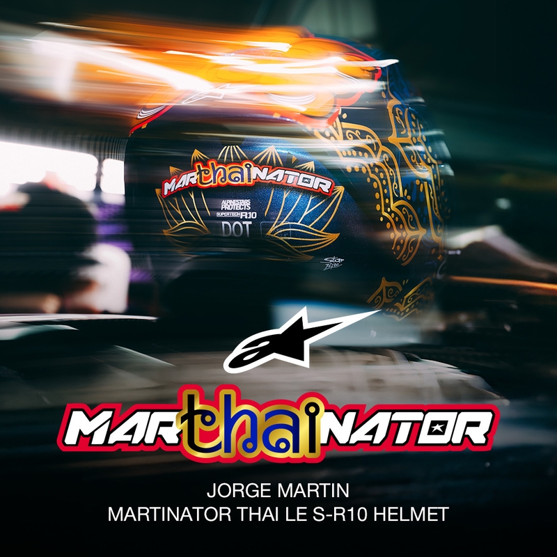Integralhjelm Alpinestars Supertech R10 Marthainator limited edition JORGE MARTIN blå perle guld rød