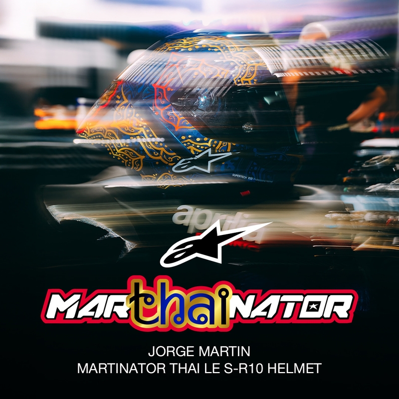Integralhjelm Alpinestars Supertech R10 Marthainator limited edition JORGE MARTIN blå perle guld rød
