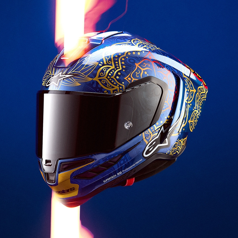Integralhjelm Alpinestars Supertech R10 Marthainator limited edition JORGE MARTIN blå perle guld rød