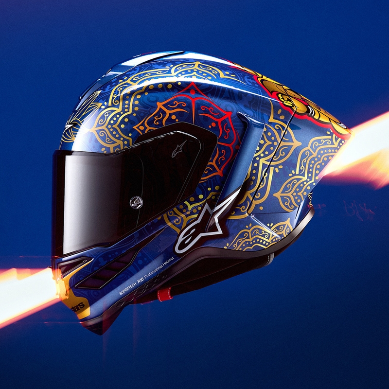 Integralhjelm Alpinestars Supertech R10 Marthainator limited edition JORGE MARTIN blå perle guld rød