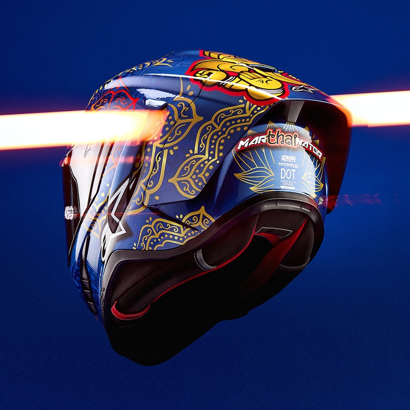 Integralhjelm Alpinestars Supertech R10 Marthainator limited edition JORGE MARTIN blå perle guld rød