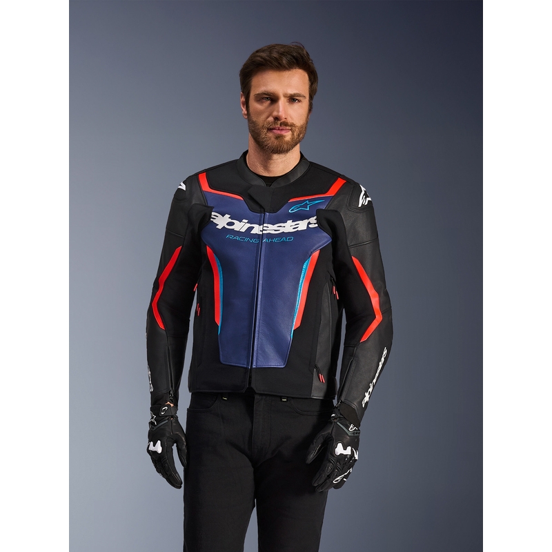Alpinestars GP Force V2 lædermotorcykeljakke sort-blå-fluo rød