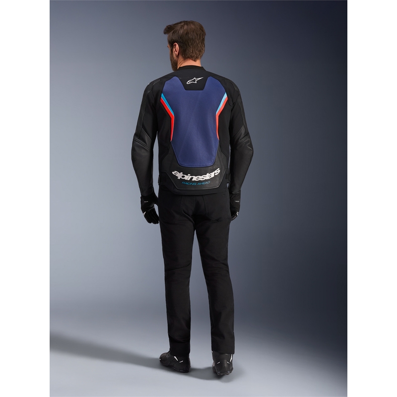 Alpinestars GP Force V2 lædermotorcykeljakke sort-blå-fluo rød